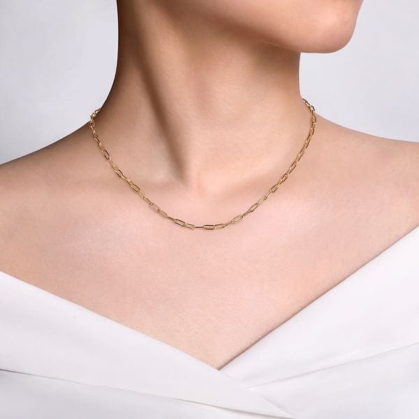 14K Yellow Gold Hollow Paper Clip Chain Necklace - NK6769H-Gabriel & Co.-Renee Taylor Gallery