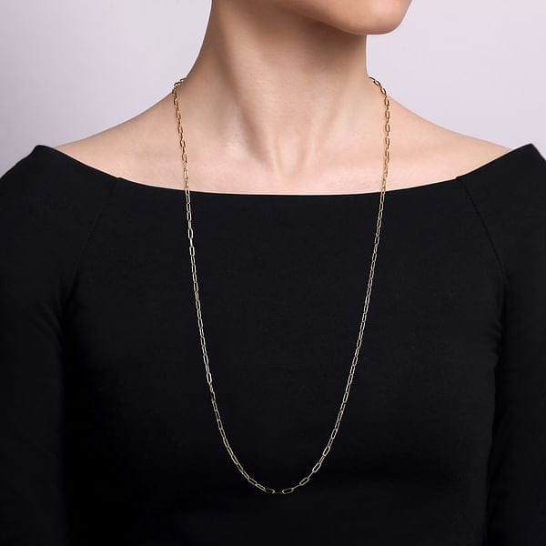 14K Yellow Gold Hollow Paper Clip Chain Necklace - NK6769H-Gabriel & Co.-Renee Taylor Gallery