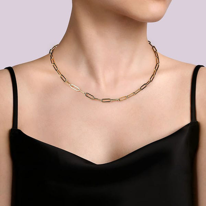 14K Yellow Gold Hollow Paper Clip Chain Necklace - NK6820H-17Y4JJJ-Gabriel & Co.-Renee Taylor Gallery