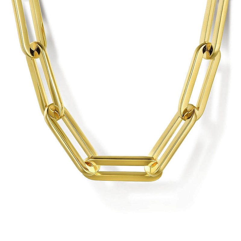 14K Yellow Gold Hollow Paperclip Chain Necklace - NK6821H-17Y4JJJ-Gabriel & Co.-Renee Taylor Gallery