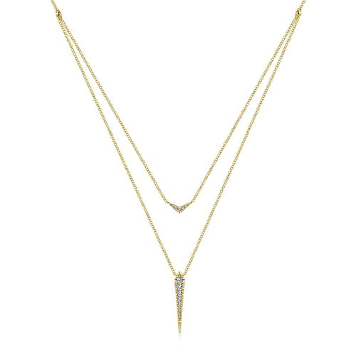 14K Yellow Gold Layered Pavé Diamond Bar and Spike Pendant Necklace - NK6009Y45JJ-Gabriel & Co.-Renee Taylor Gallery
