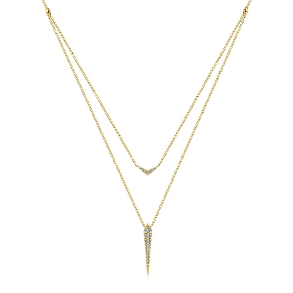 14K Yellow Gold Layered Pavé Diamond Bar and Spike Pendant Necklace - NK6009Y45JJ-Gabriel & Co.-Renee Taylor Gallery