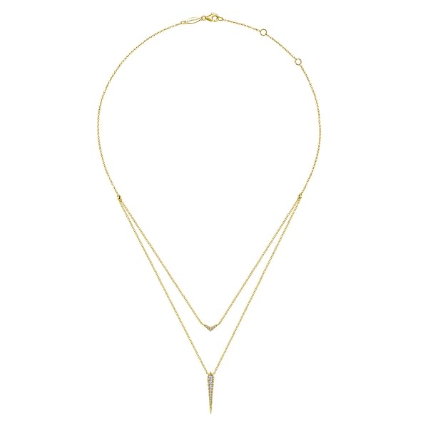 14K Yellow Gold Layered Pavé Diamond Bar and Spike Pendant Necklace - NK6009Y45JJ-Gabriel & Co.-Renee Taylor Gallery