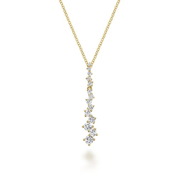 14K Yellow Gold Linear Cubic Zirconia Cluster Pendant Necklace - NK4970Y44JJ-Gabriel & Co.-Renee Taylor Gallery