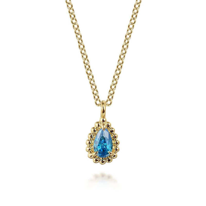 14K Yellow Gold London Blue Topaz Bujukan Teardrop Pendant Necklace - NK7434Y4JBT-Gabriel & Co.-Renee Taylor Gallery