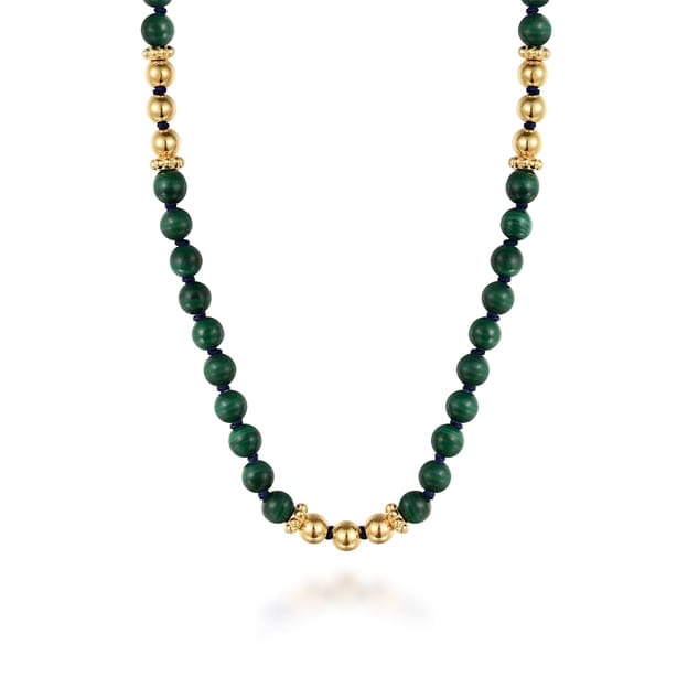 14K Yellow Gold Malachite Beads Necklace - NK7525Y4JMA