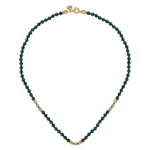 14K Yellow Gold Malachite Beads Necklace - NK7525Y4JMA