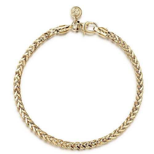 14K Yellow Gold Men's Wheat Chain Bracelet - TBM4807Y4JJJ-Gabriel & Co.-Renee Taylor Gallery