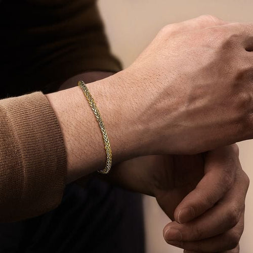 14K Yellow Gold Men's Wheat Chain Bracelet - TBM4807Y4JJJ-Gabriel & Co.-Renee Taylor Gallery