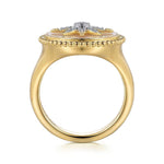 14K Yellow Gold Mother of Pearl Inlay and Diamond Starburst Signet Ring - LR52378Y45WM-Gabriel & Co.-Renee Taylor Gallery