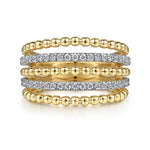 14K Yellow Gold Multi Row Bujukan Beads and Diamond Stackable Ring - LR51667M45JJ-Gabriel & Co.-Renee Taylor Gallery
