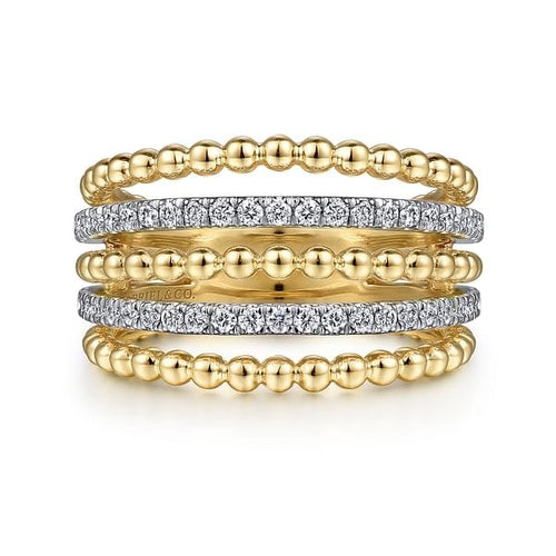 14K Yellow Gold Multi Row Bujukan Beads and Diamond Stackable Ring - LR51667M45JJ-Gabriel & Co.-Renee Taylor Gallery