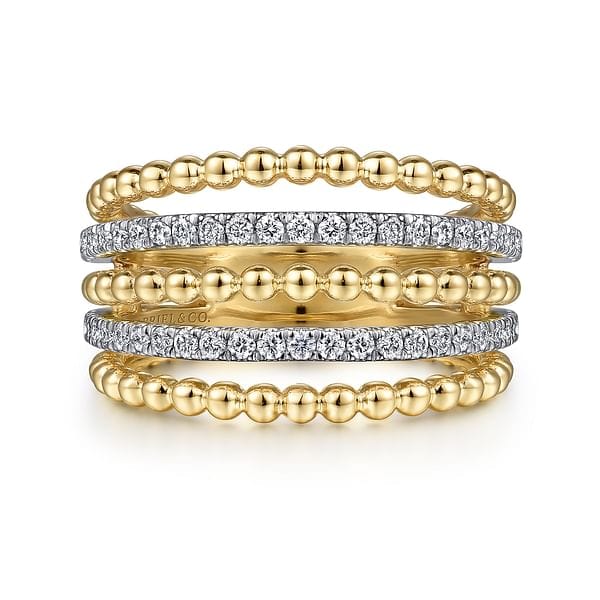 14K Yellow Gold Multi Row Bujukan Beads and Diamond Stackable Ring - LR51667M45JJ-Gabriel & Co.-Renee Taylor Gallery