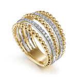 14K Yellow Gold Multi Row Bujukan Beads and Diamond Stackable Ring - LR51667M45JJ-Gabriel & Co.-Renee Taylor Gallery