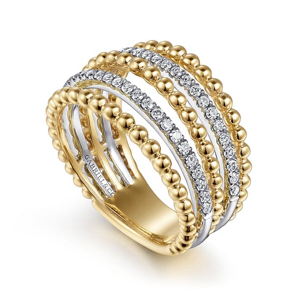 14K Yellow Gold Multi Row Bujukan Beads and Diamond Stackable Ring - LR51667M45JJ-Gabriel & Co.-Renee Taylor Gallery