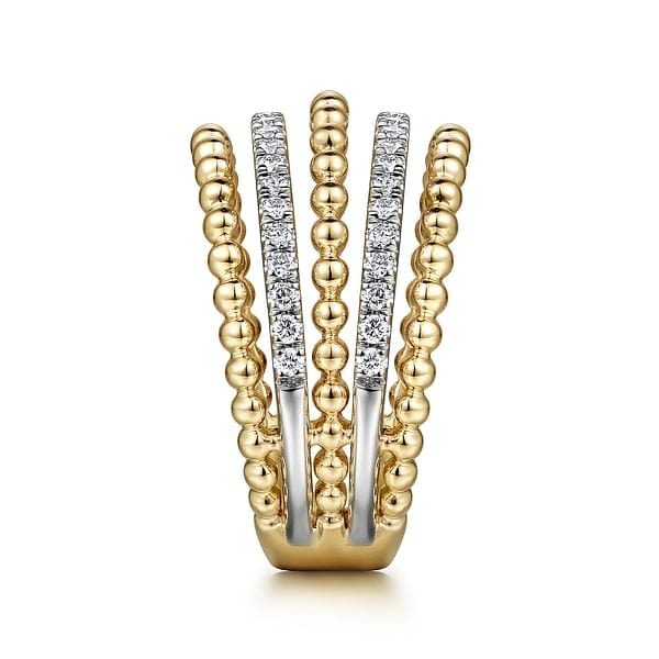 14K Yellow Gold Multi Row Bujukan Beads and Diamond Stackable Ring - LR51667M45JJ-Gabriel & Co.-Renee Taylor Gallery