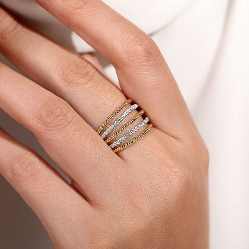 14K Yellow Gold Multi Row Bujukan Beads and Diamond Stackable Ring - LR51667M45JJ-Gabriel & Co.-Renee Taylor Gallery