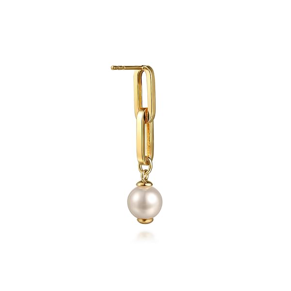 14K Yellow Gold Pearl Stud Drop Link Earrings - EG15190Y4JPL-Gabriel & Co.-Renee Taylor Gallery