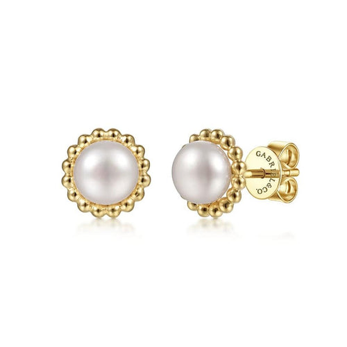 14K Yellow Gold Pearl Stud Earrings - EG14019Y4JPL-Gabriel & Co.-Renee Taylor Gallery