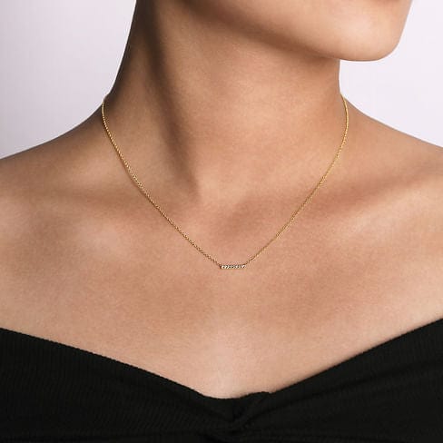 14K Yellow Gold Petite Pavé Diamond Bar Necklace - NK5422Y45JJ-Gabriel & Co.-Renee Taylor Gallery