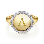 14K Yellow Gold Pinky Signet Ring with Diamond Halo - LR51521Y45JJ-Gabriel & Co.-Renee Taylor Gallery