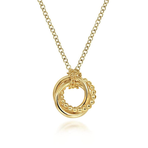 14K Yellow Gold Plain & Bujukan Beaded Interlocking Circles Pendant Necklace - NK6391Y4JJJ-Gabriel & Co.-Renee Taylor Gallery