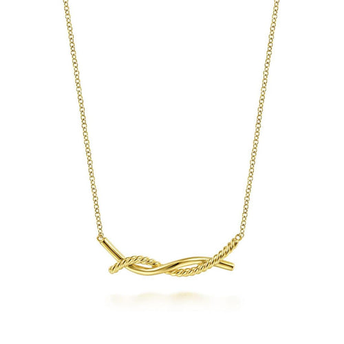 14K Yellow Gold Plain and Twisted Rope Bar Necklace - NK6525Y4JJJ-Gabriel & Co.-Renee Taylor Gallery