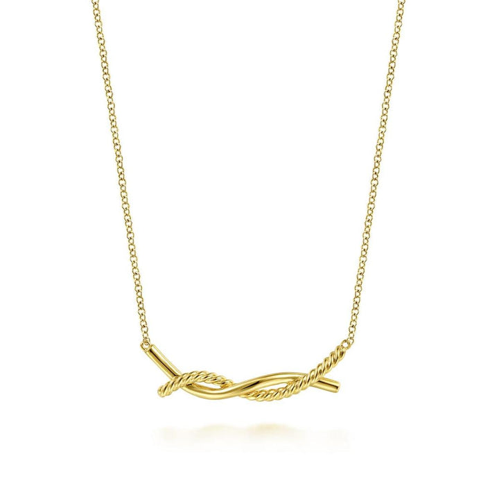 14K Yellow Gold Plain and Twisted Rope Bar Necklace - NK6525Y4JJJ-Gabriel & Co.-Renee Taylor Gallery
