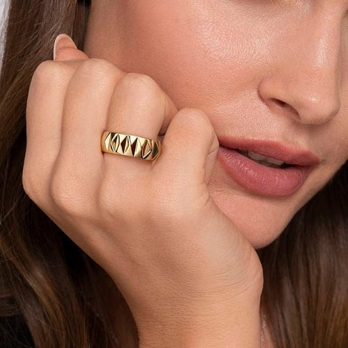 14K Yellow Gold Pyramid Bold Stackable Ring - LR52914Y4JJJ-Gabriel & Co.-Renee Taylor Gallery