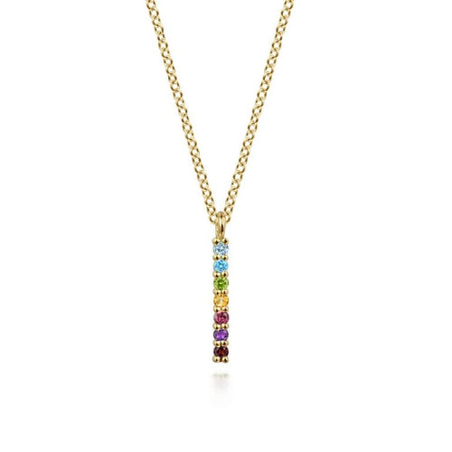 14K Yellow Gold Rainbow Color Stone Bar Necklace - NK7427Y4JMC-Gabriel & Co.-Renee Taylor Gallery