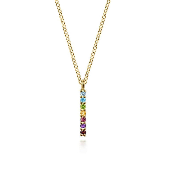 14K Yellow Gold Rainbow Color Stone Bar Necklace - NK7427Y4JMC-Gabriel & Co.-Renee Taylor Gallery