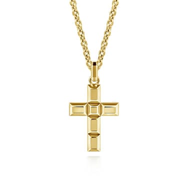 14K Yellow Gold Rectangular Station Cross Pendant - PCM6540Y4JJJ-Gabriel & Co.-Renee Taylor Gallery