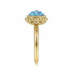 14K Yellow Gold Round Blue Topaz Bezel Set Ring w/ Bujukan Bead Halo - LR51792Y4JBT-Gabriel & Co.-Renee Taylor Gallery