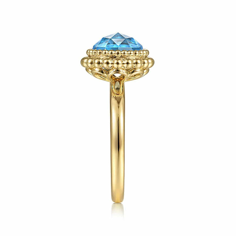 14K Yellow Gold Round Blue Topaz Bezel Set Ring w/ Bujukan Bead Halo - LR51792Y4JBT-Gabriel & Co.-Renee Taylor Gallery