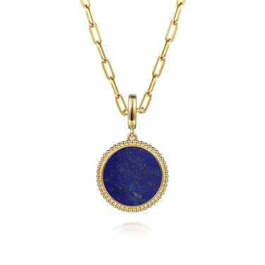 14K Yellow Gold Round Lapis Inlay Pendant - PT6617Y4JLP-Gabriel & Co.-Renee Taylor Gallery
