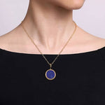 14K Yellow Gold Round Lapis Inlay Pendant - PT6617Y4JLP-Gabriel & Co.-Renee Taylor Gallery