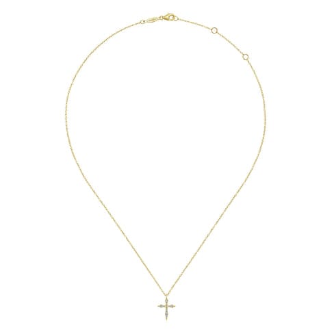 14K Yellow Gold Sculpted Diamond Cross Pendant Necklace - NK5728Y45JJ-Gabriel & Co.-Renee Taylor Gallery