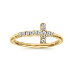 14K Yellow Gold Sideways Diamond Cross Ring - LR50221Y45JJ-Gabriel & Co.-Renee Taylor Gallery