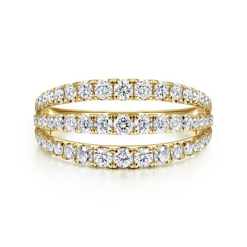 14K Yellow Gold Three Row Diamond Ring - LR52002Y45JJ-Gabriel & Co.-Renee Taylor Gallery
