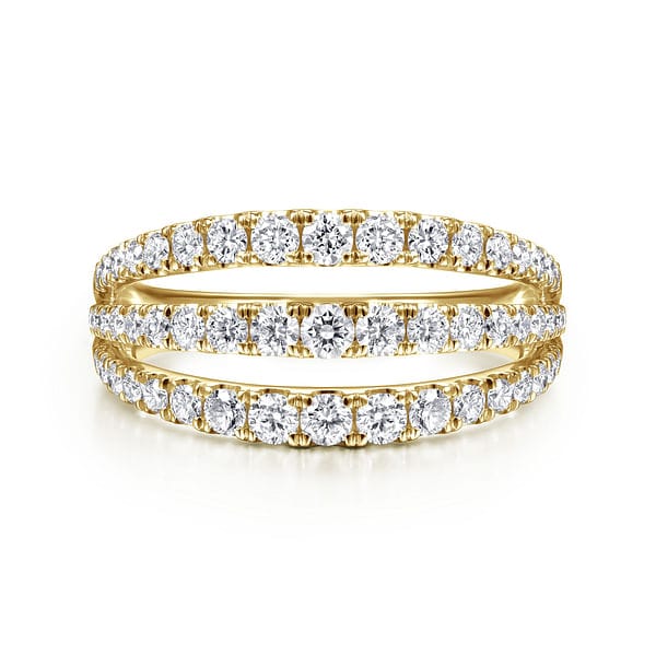 14K Yellow Gold Three Row Diamond Ring - LR52002Y45JJ-Gabriel & Co.-Renee Taylor Gallery
