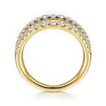 14K Yellow Gold Three Row Diamond Ring - LR52002Y45JJ-Gabriel & Co.-Renee Taylor Gallery