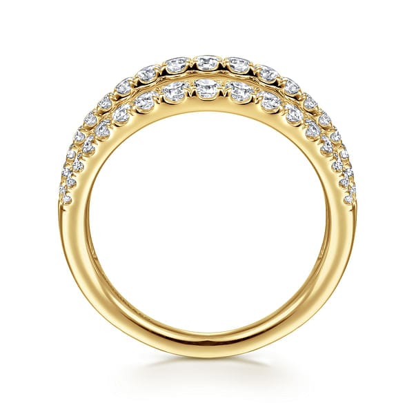 14K Yellow Gold Three Row Diamond Ring - LR52002Y45JJ-Gabriel & Co.-Renee Taylor Gallery