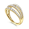 14K Yellow Gold Three Row Diamond Ring - LR52002Y45JJ-Gabriel & Co.-Renee Taylor Gallery