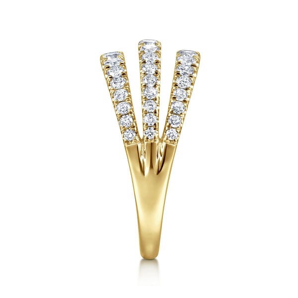 14K Yellow Gold Three Row Diamond Ring - LR52002Y45JJ-Gabriel & Co.-Renee Taylor Gallery