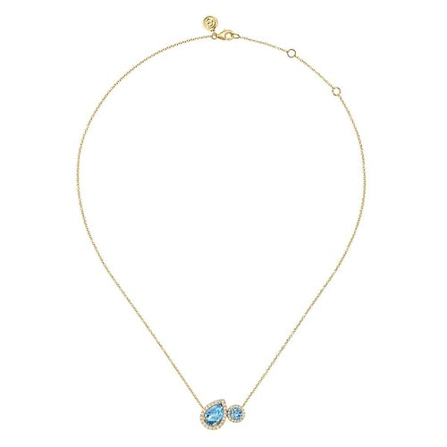 14K Yellow Gold Toi et Moi Blue Topaz and Diamond Halo Necklace - NK7870Y45BT-Gabriel & Co.-Renee Taylor Gallery