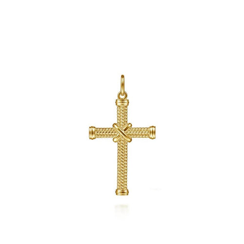 14K Yellow Gold Twisted Rope Cross Pendant with X Center - PCM6545Y4JJJ-Gabriel & Co.-Renee Taylor Gallery