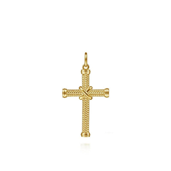 14K Yellow Gold Twisted Rope Cross Pendant with X Center - PCM6545Y4JJJ-Gabriel & Co.-Renee Taylor Gallery