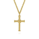 14K Yellow Gold Twisted Rope Cross Pendant with X Center - PCM6545Y4JJJ-Gabriel & Co.-Renee Taylor Gallery