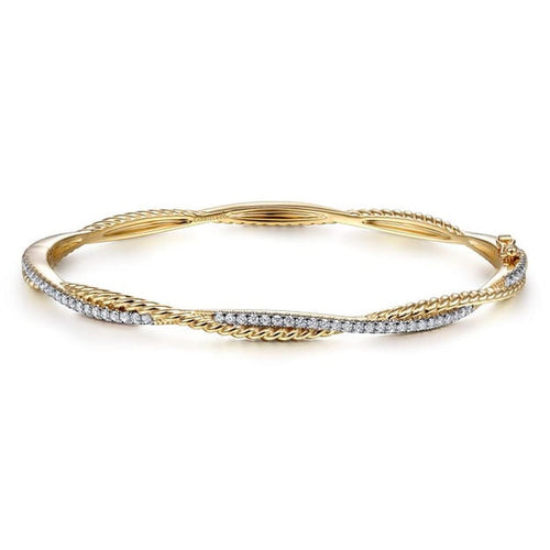 14K Yellow Gold Twisted Rope and Diamond Bangle – BG4275-65Y45JJ-Gabriel & Co.-Renee Taylor Gallery