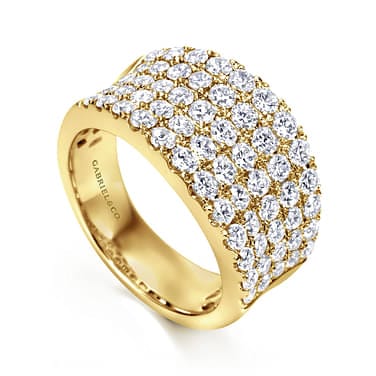 14K Yellow Gold Wide Band Pavé Diamond Ring - LR6365Y44JJ-Gabriel & Co.-Renee Taylor Gallery